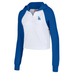 Los Angeles Dodgers Lusso Women's Jane Raglan Quarter-Zip Tri-Blend Cropped Pullover Hoodie - White Hoodies