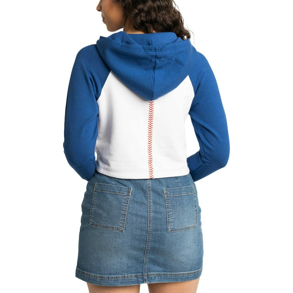 Los Angeles Dodgers Lusso Women's Jane Raglan Quarter-Zip Tri-Blend Cropped Pullover Hoodie - White Hoodies