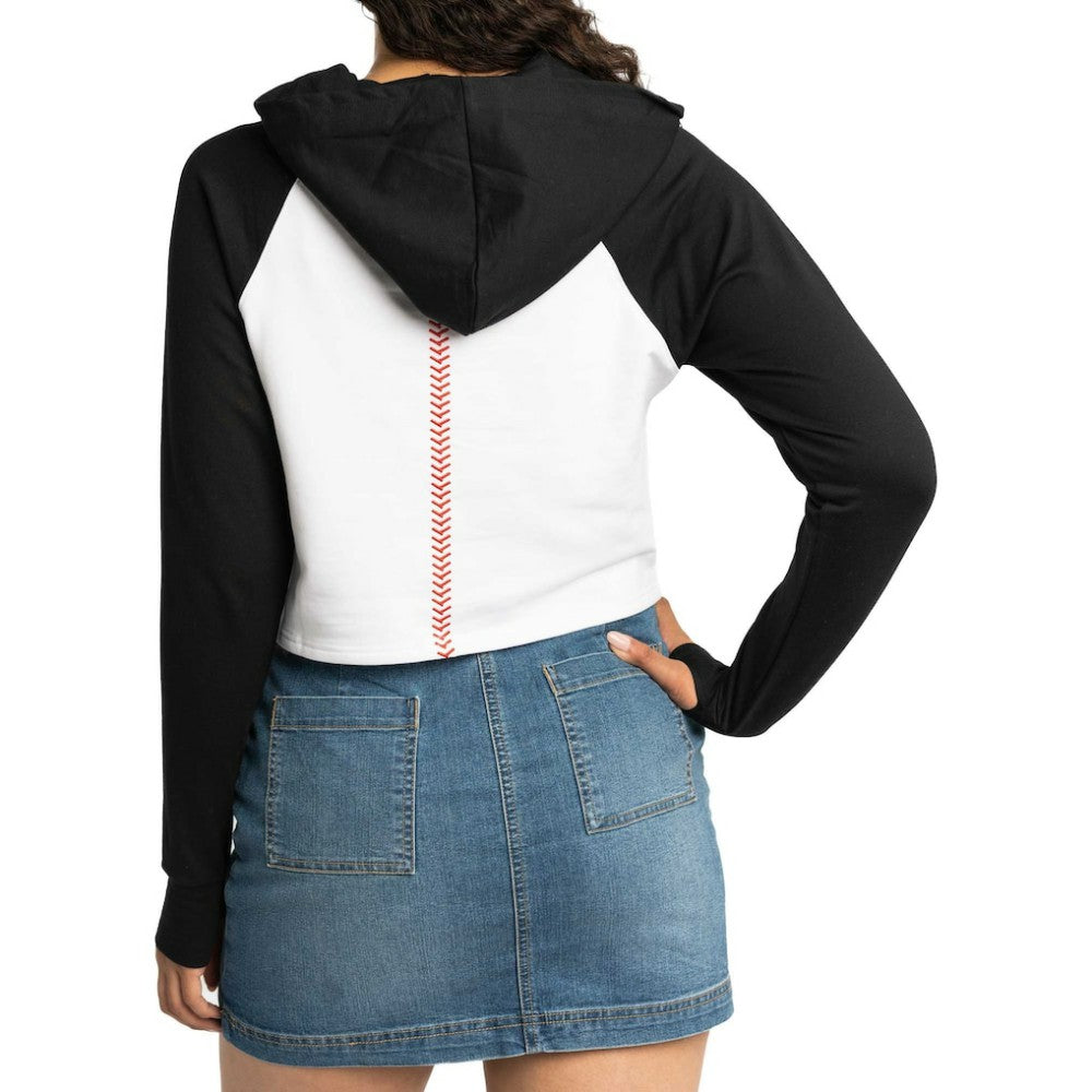 San Francisco Giants Lusso Women's Jane Raglan Quarter-Zip Tri-Blend Cropped Pullover Hoodie - White Hoodies
