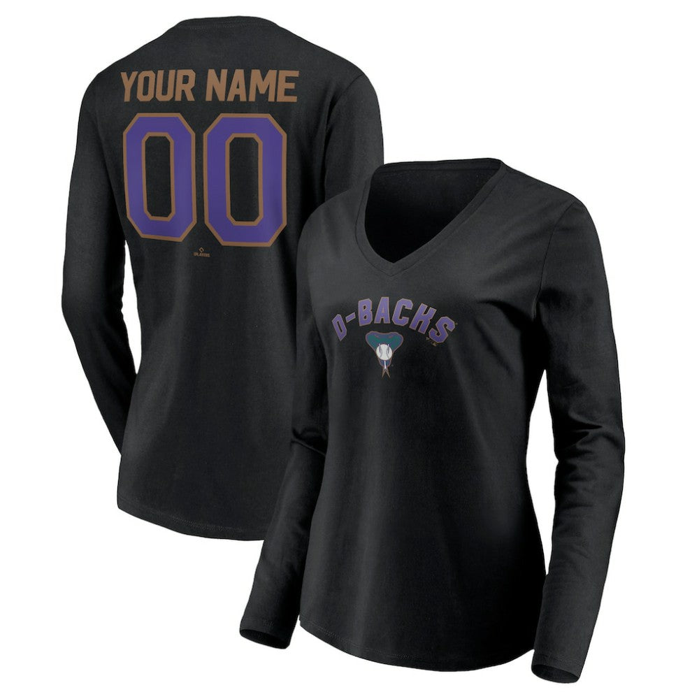 Arizona Diamondbacks Women's Cooperstown Collection Personalized Winning Streak Long Sleeve V-Neck T-Shirt - Black T-shirts