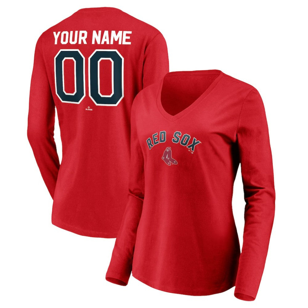 Boston Red Sox Women's Cooperstown Collection Personalized Winning Streak Long Sleeve V-Neck T-Shirt - Red T-shirts