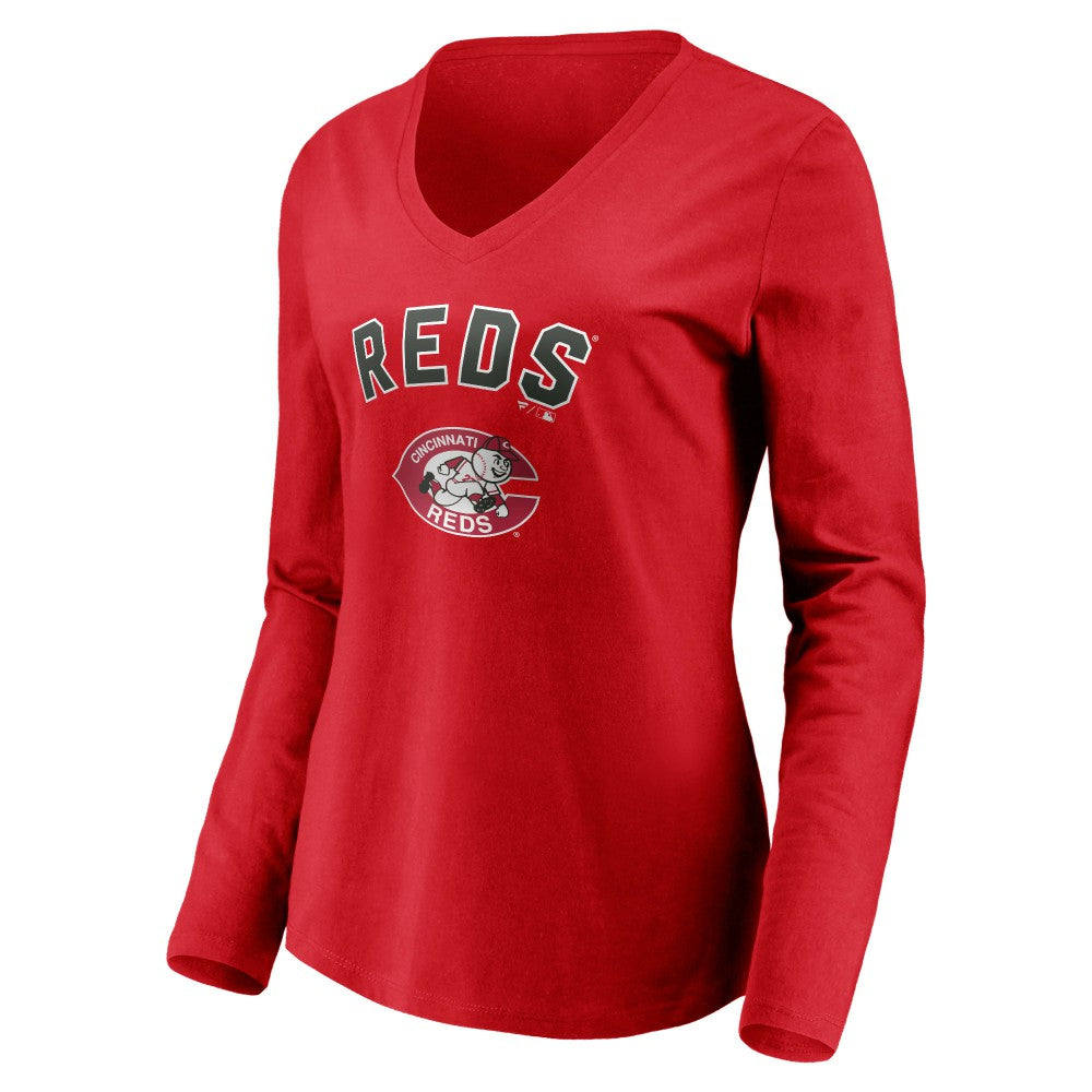 Cincinnati Reds Women's Cooperstown Collection Personalized Winning Streak Long Sleeve V-Neck T-Shirt - Red T-shirts