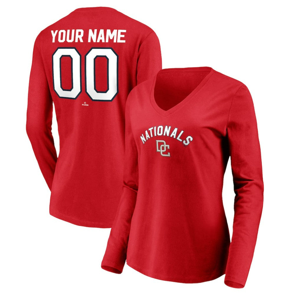 Washington Nationals Women's Cooperstown Collection Personalized Winning Streak Long Sleeve V-Neck T-Shirt - Red T-shirts