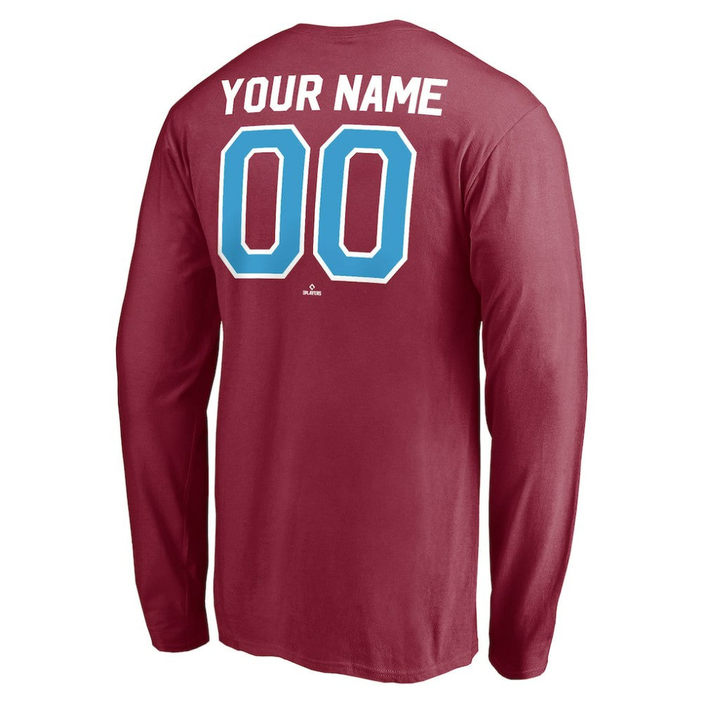 Philadelphia Phillies Personalized Cooperstown Collection Alternate Winning Streak Long Sleeve T-Shirt - Burgundy T-shirts