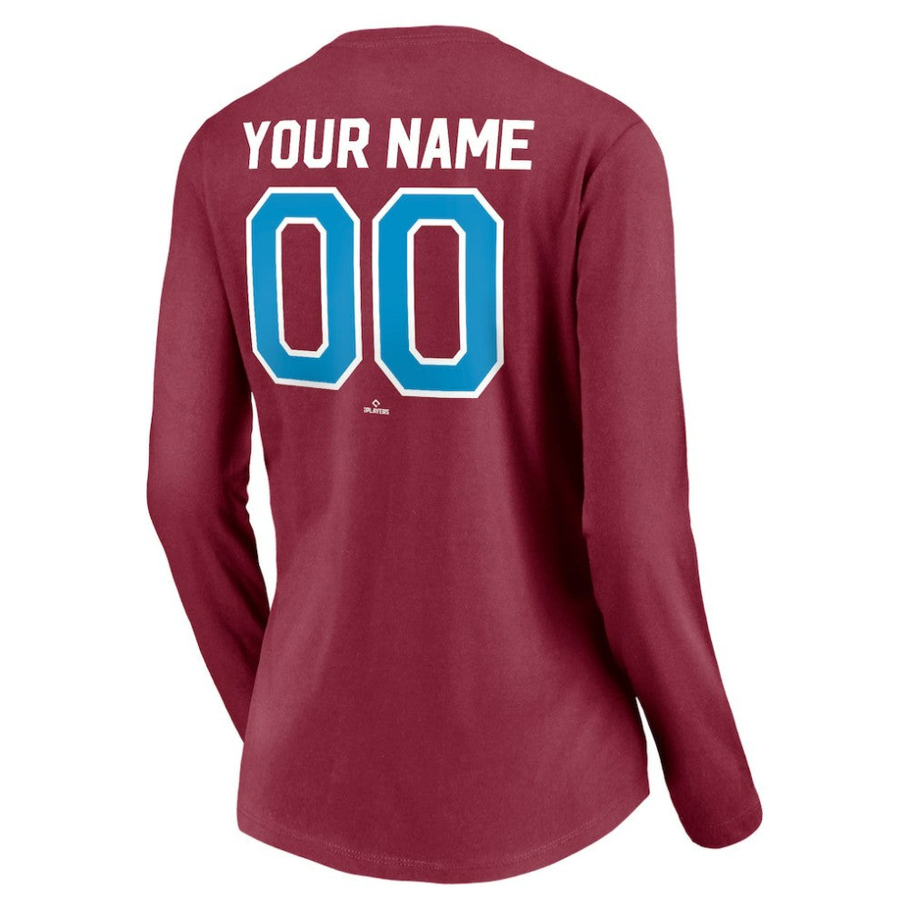Philadelphia Phillies Women's Personalized Cooperstown Collection Alternate Winning Streak Long Sleeve V-Neck T-Shirt - Burgundy T-shirts