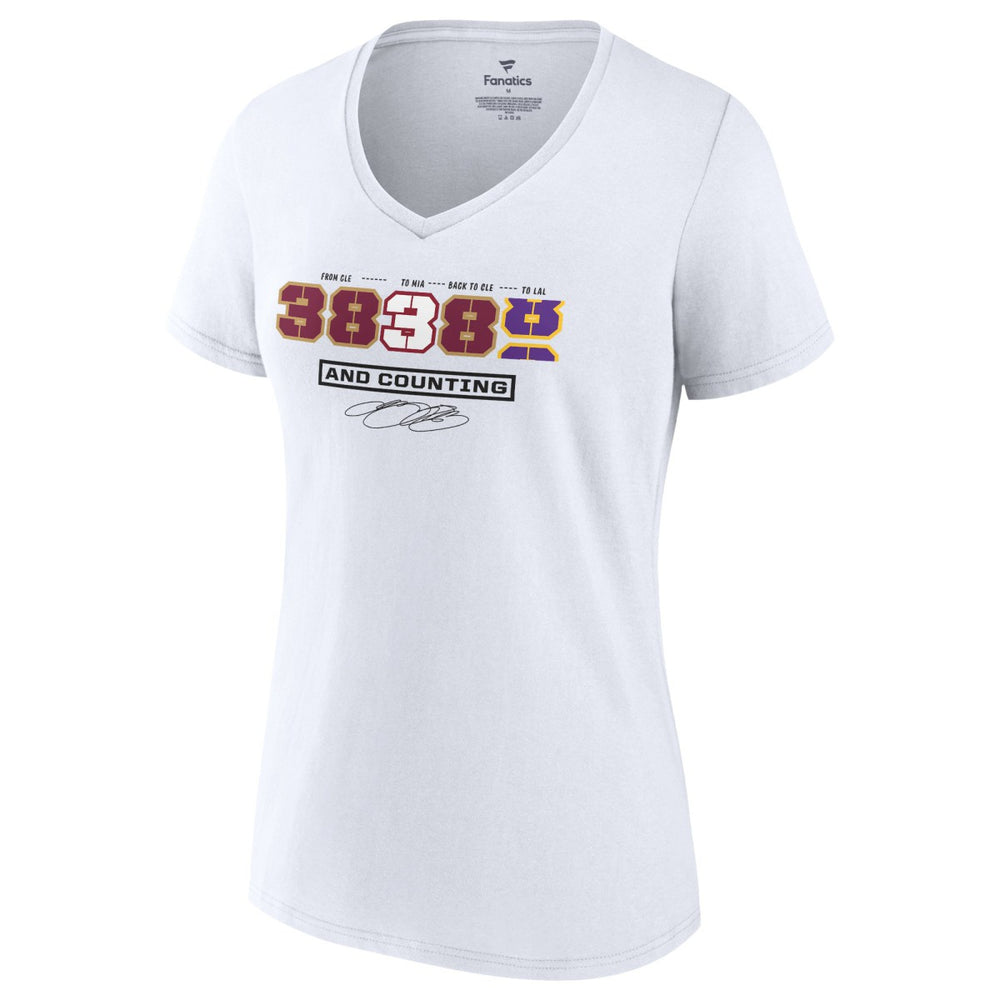 LeBron James Women's NBA All-Time Scoring Record Split Points V-Neck T-Shirt White