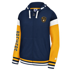 Milwaukee Brewers Starter Women's Homestretch Full-Zip Hoodie - Navy Hoodies