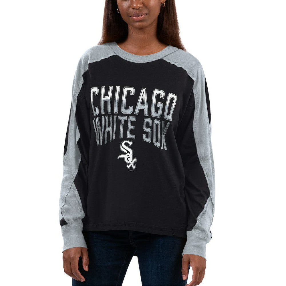 Chicago White Sox G-III 4Her by Carl Banks Women's Smash Raglan Long Sleeve T-Shirt - Black/Silver T-shirts