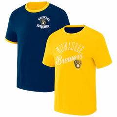 Milwaukee Brewers Darius Rucker Collection by Fanatics Two-Way Ringer Reversible T-Shirt - Navy/Gold T-shirts