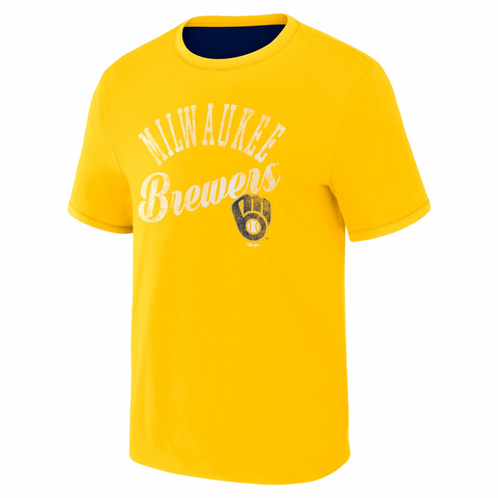Milwaukee Brewers Darius Rucker Collection by Fanatics Two-Way Ringer Reversible T-Shirt - Navy/Gold T-shirts