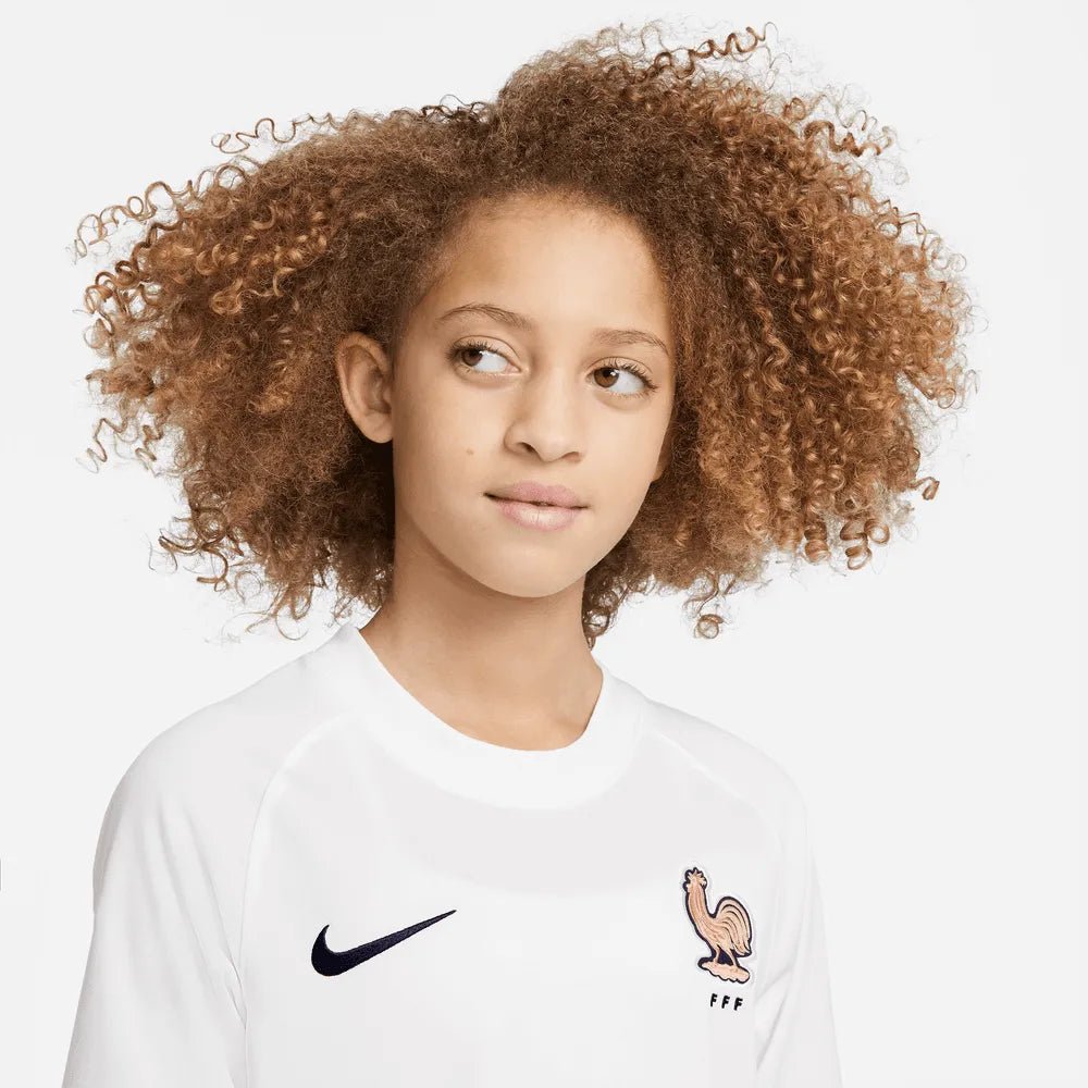 Nike 2022-23 France Away Youth Soccer Jersey White-Pink Glaze-Blue