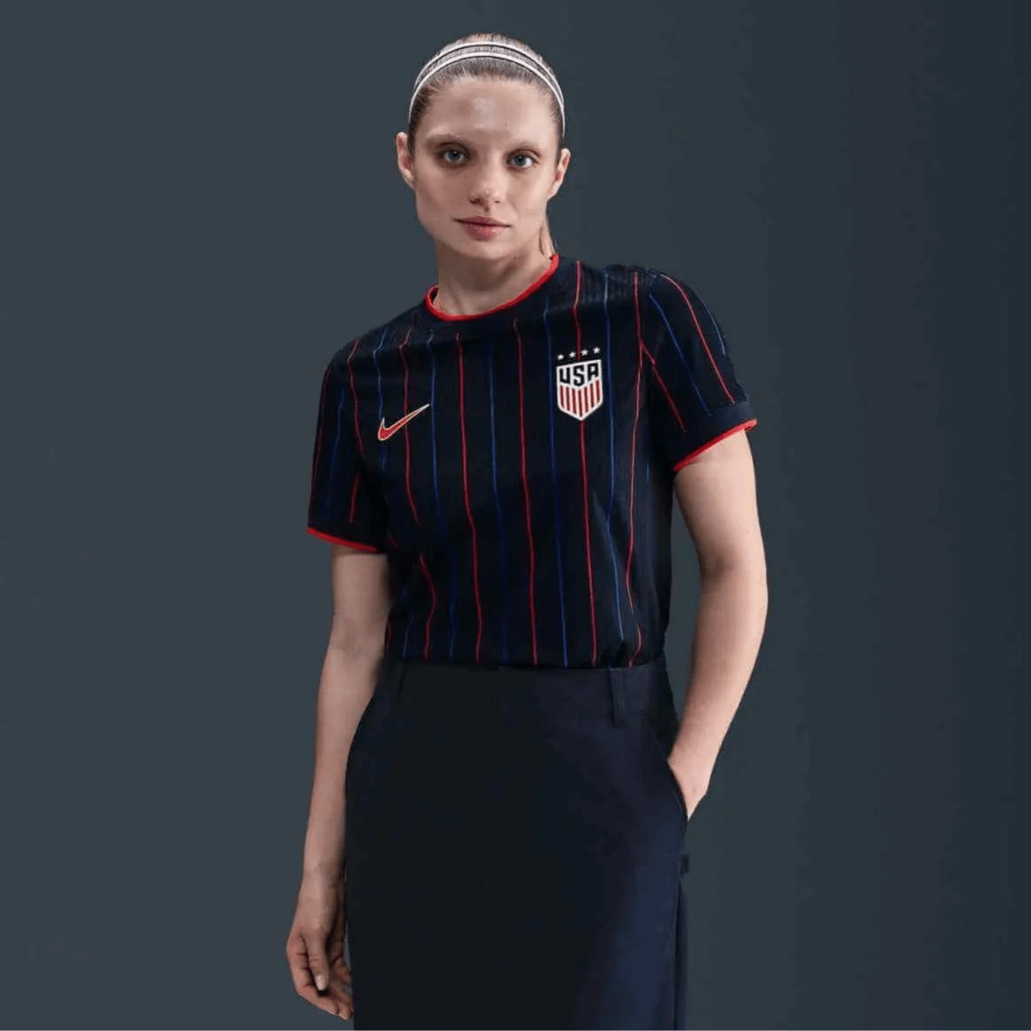 Nike 2025 USA Women's 4-Star Authentic Away Soccer Jersey Obsidian/Challenge Red/Challenge Red