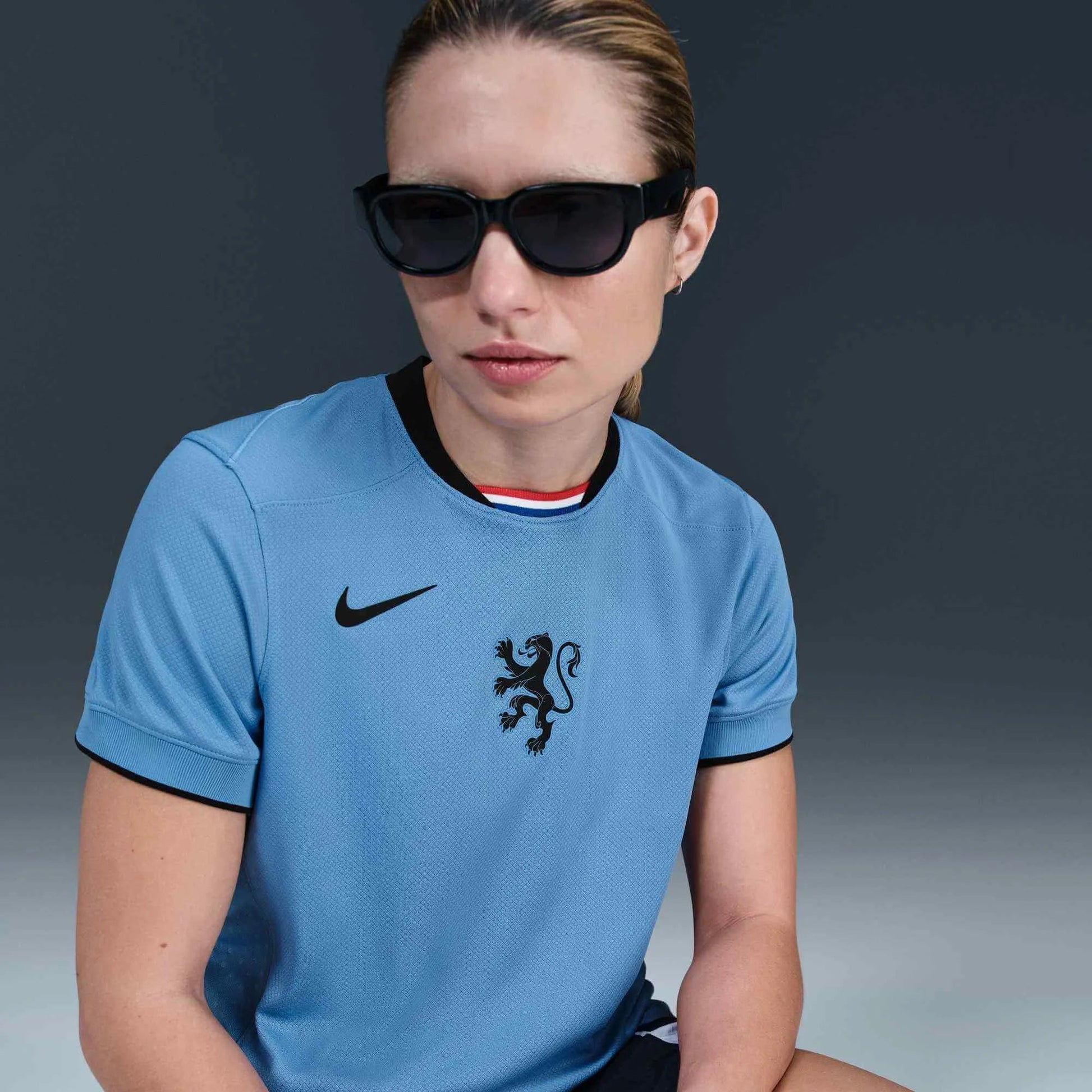 Nike 2025 Netherlands Women's Stadium Away Soccer Jersey Blue Beyond/Black