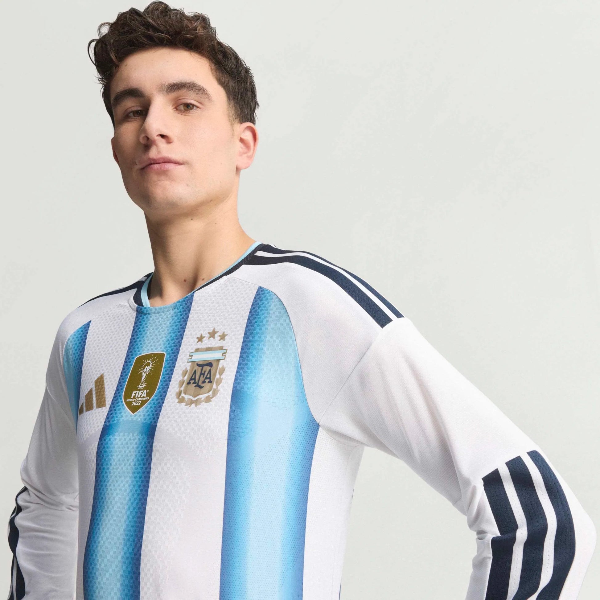 Adidas 2026 Argentina Men's Authentic Home Long-Sleeve Soccer Jersey White / Icey Blue / Light Blue