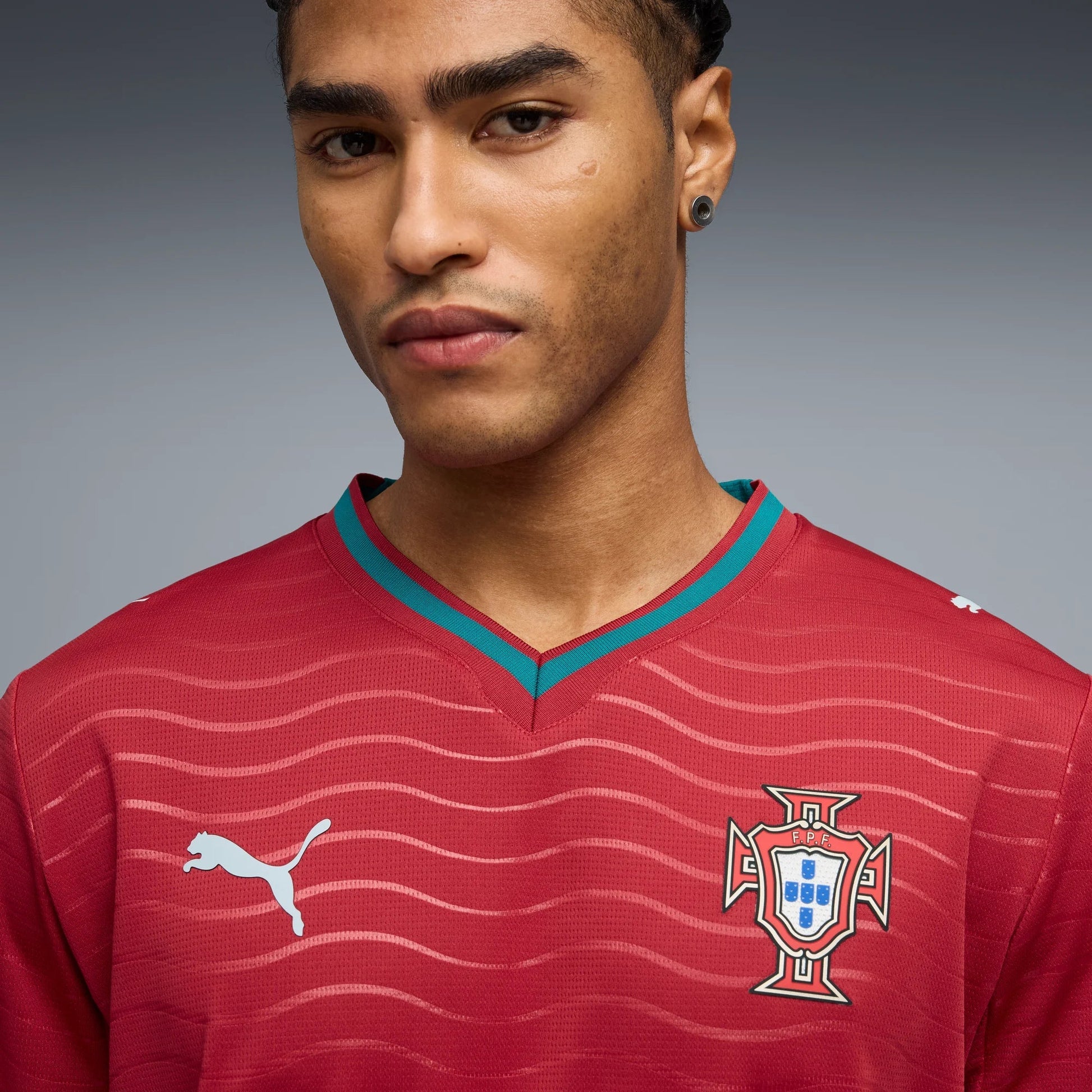 Puma 2026 Portugal Men's Stadium Home Long-Sleeve Soccer Jersey Club Red-Green Lagoon