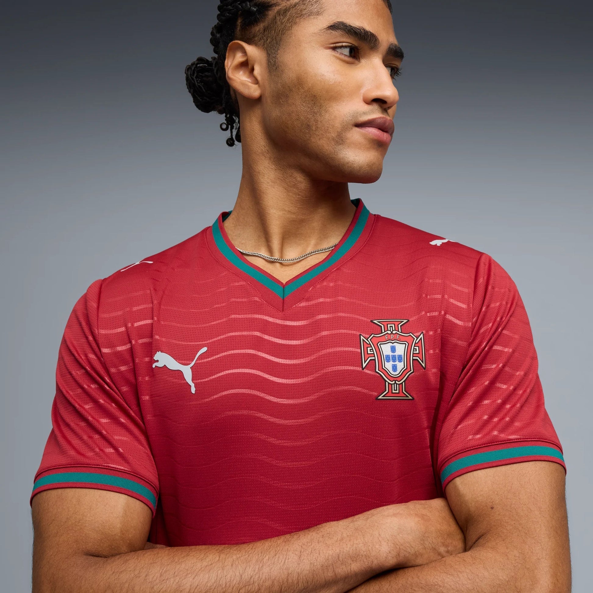 Puma 2026 Portugal Men's Stadium Home Soccer Jersey Club Red-Green Lagoon