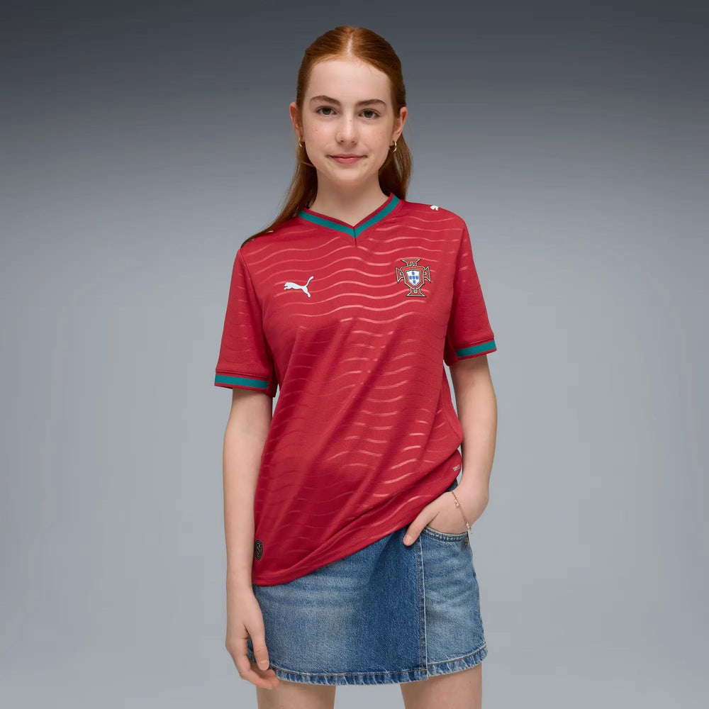 Puma 2026 Portugal Youth Stadium Home Soccer Jersey Club Red-Green Lagoon