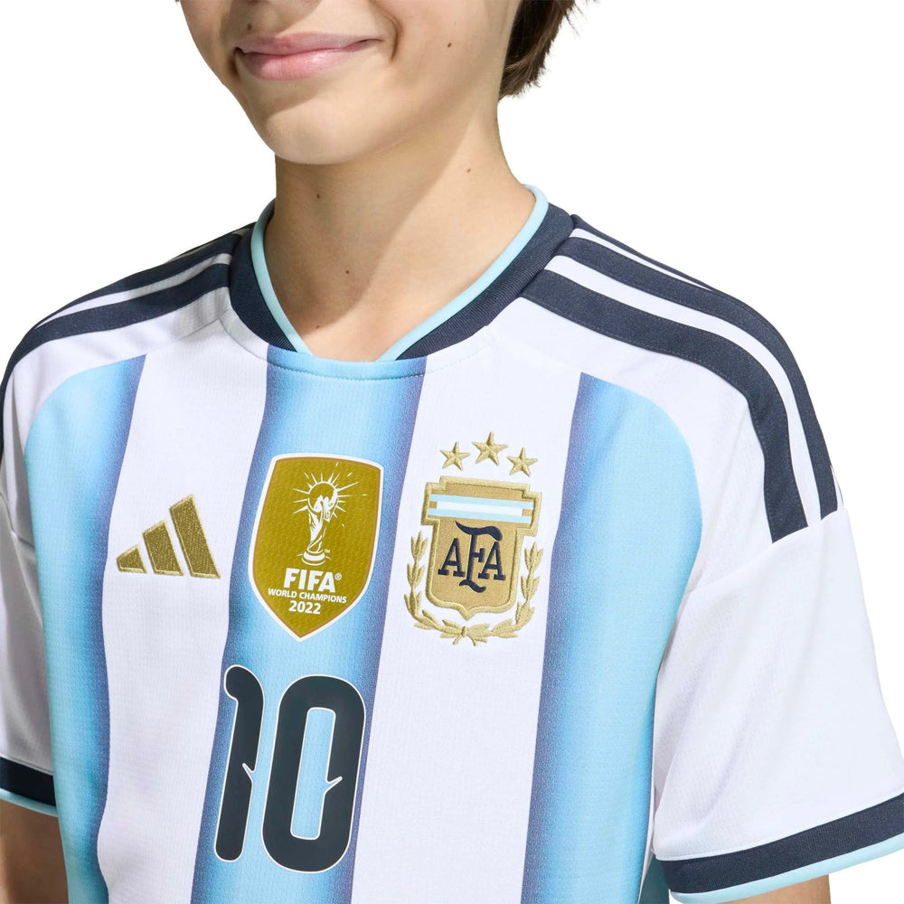Adidas 2026 Argentina Youth Stadium Home Messi #10 Soccer Jersey White / Icey Blue / Light Blue
