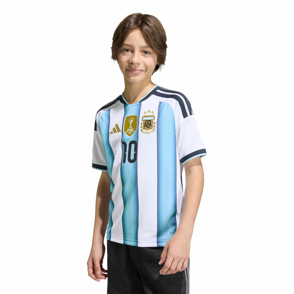Adidas 2026 Argentina Youth Stadium Home Messi #10 Soccer Jersey White / Icey Blue / Light Blue