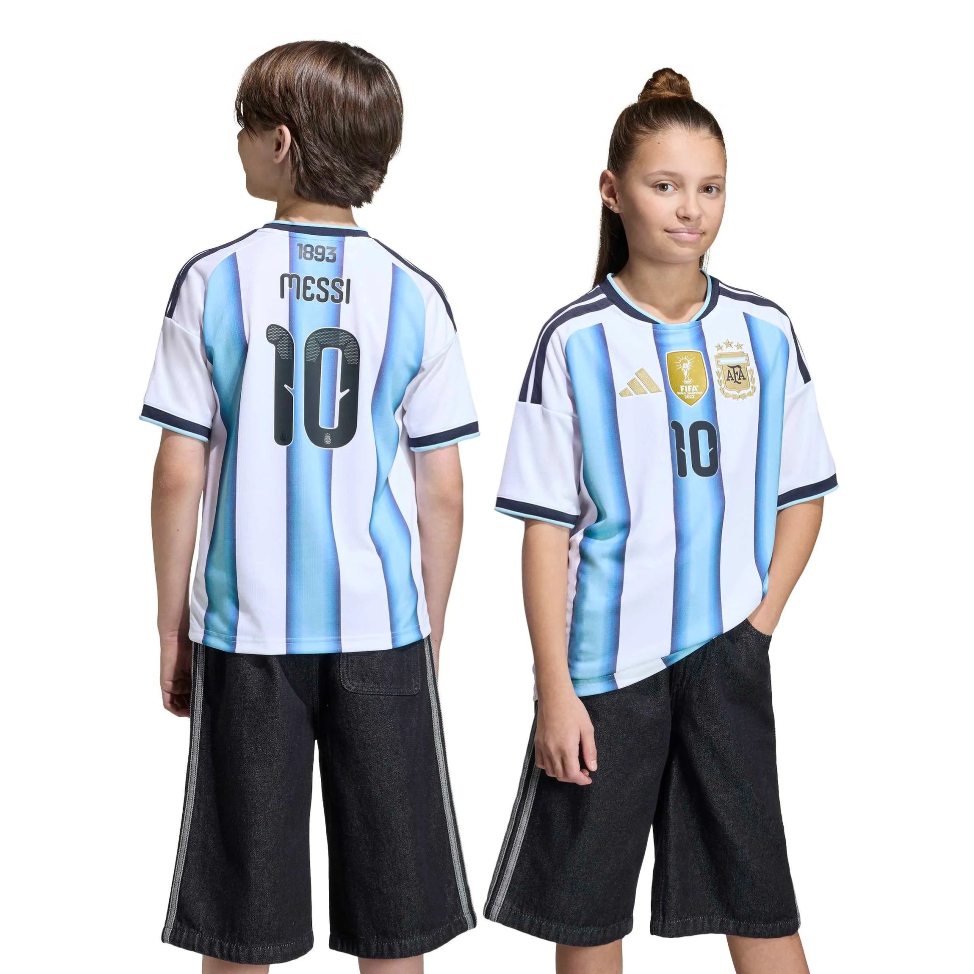 Adidas 2026 Argentina Youth Stadium Home Messi #10 Soccer Jersey White / Icey Blue / Light Blue