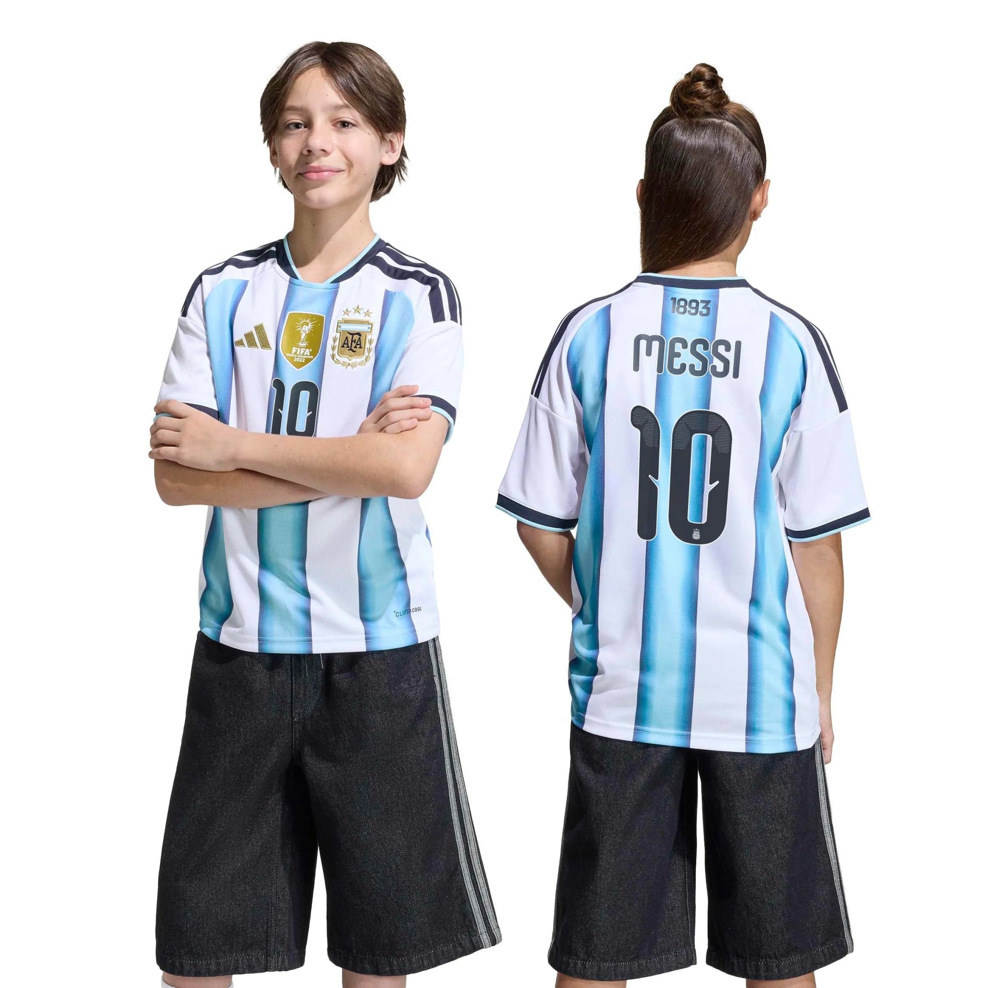 Adidas 2026 Argentina Youth Stadium Home Messi #10 Soccer Jersey White / Icey Blue / Light Blue