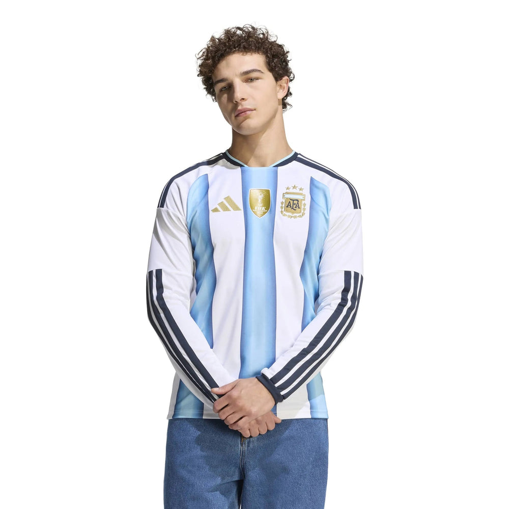 Adidas 2026 Argentina Men's Stadium Home Long-Sleeve Soccer Jersey White / Icey Blue / Light Blue