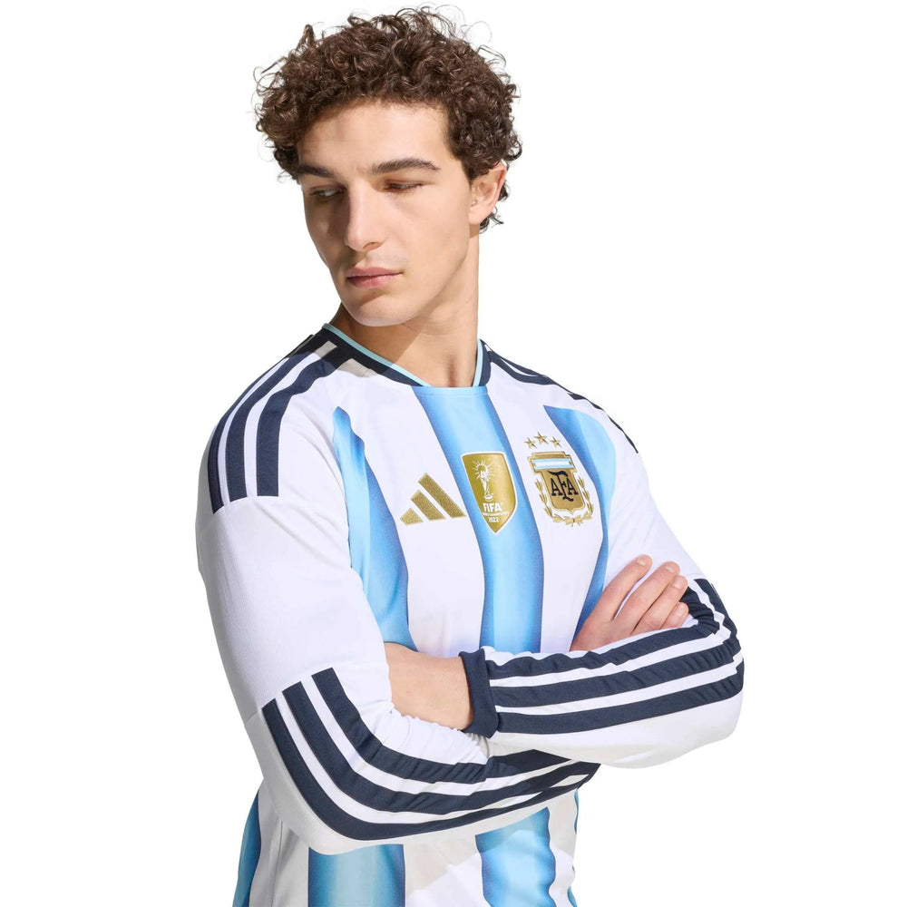 Adidas 2026 Argentina Men's Stadium Home Long-Sleeve Soccer Jersey White / Icey Blue / Light Blue