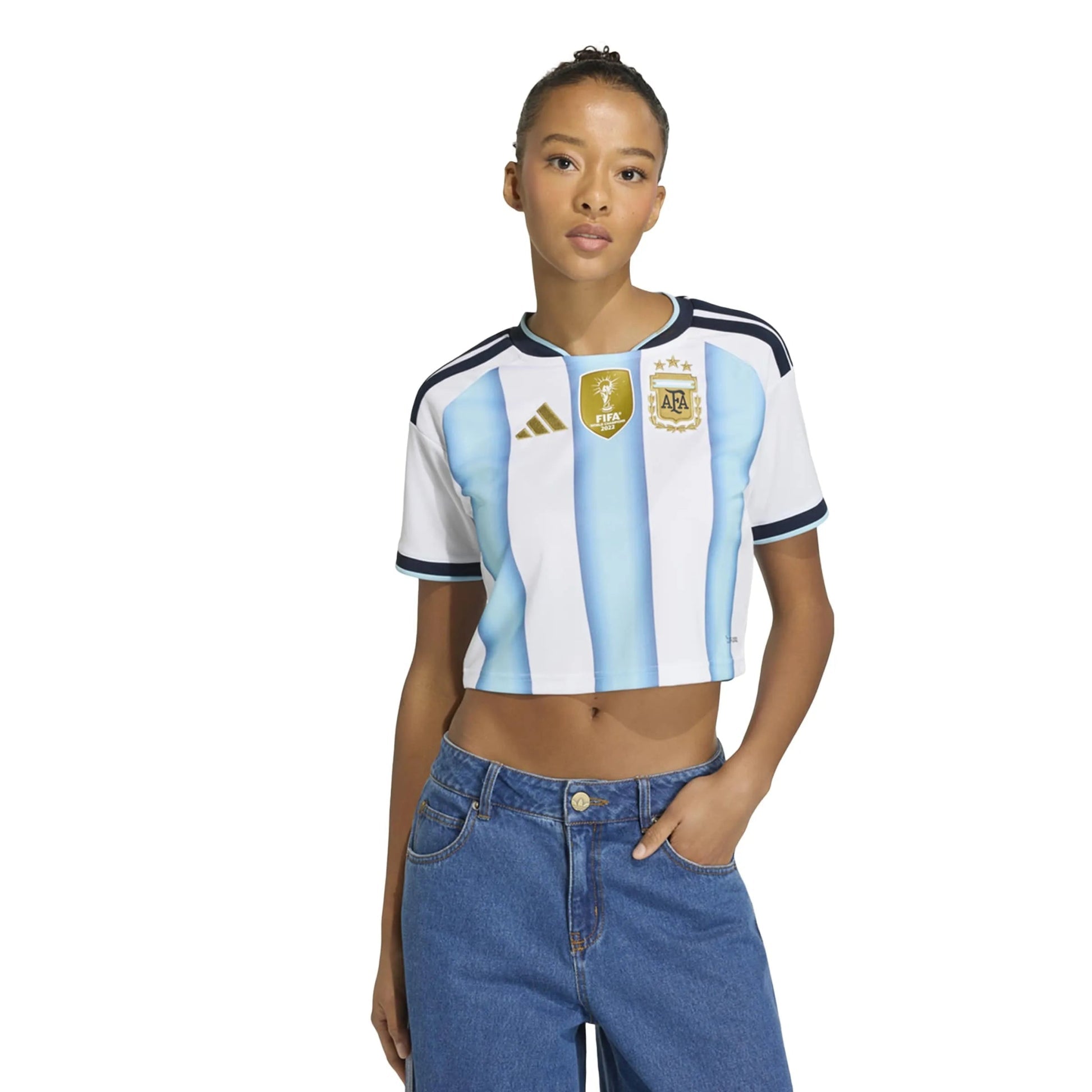 Adidas 2026 Argentina Women's Stadium Home Cropped Soccer Jersey White / Icey Blue / Light Blue