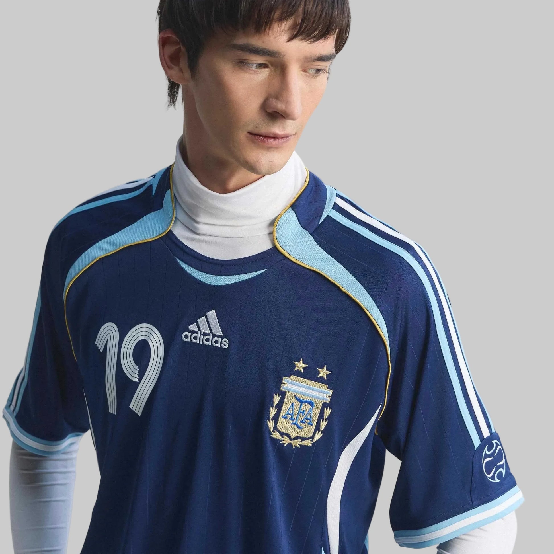 Adidas 2006 Argentina Men's Retro Stadium Away Messi #19 Soccer Jersey Dark Blue