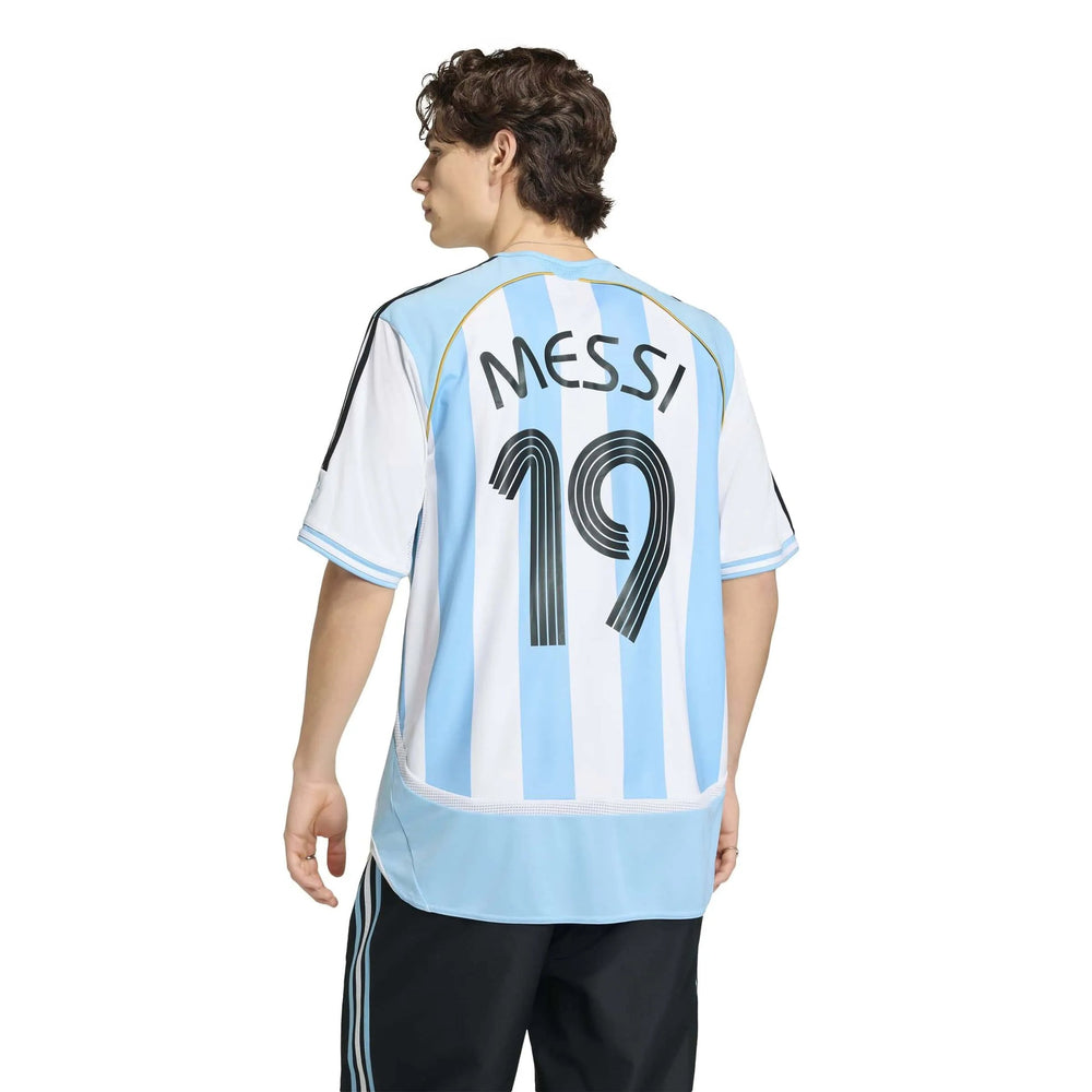 Adidas 2006 Argentina Men's Retro Stadium Home Messi #19 Soccer Jersey White / Clear Blue