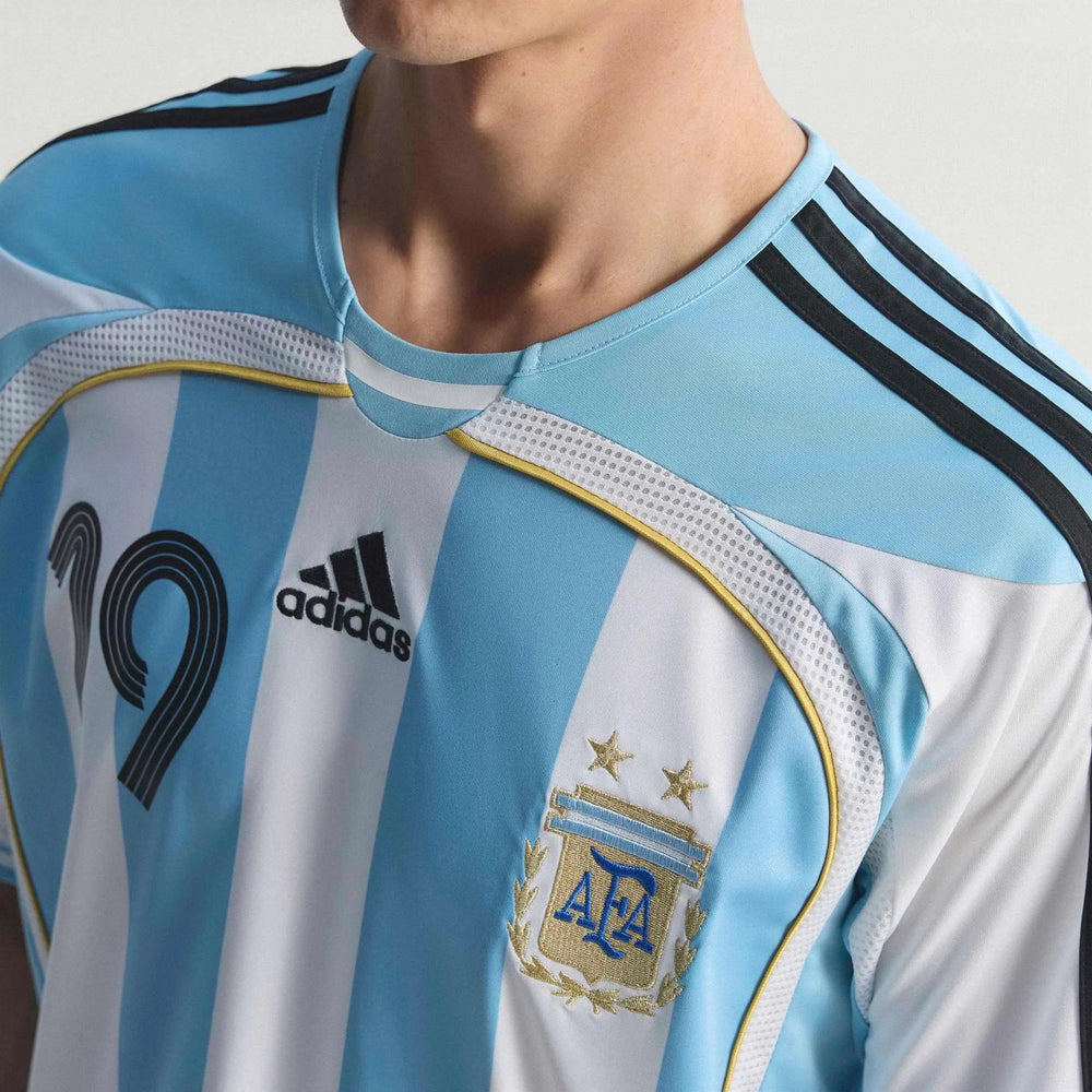 Adidas 2006 Argentina Men's Retro Stadium Home Messi #19 Soccer Jersey White / Clear Blue