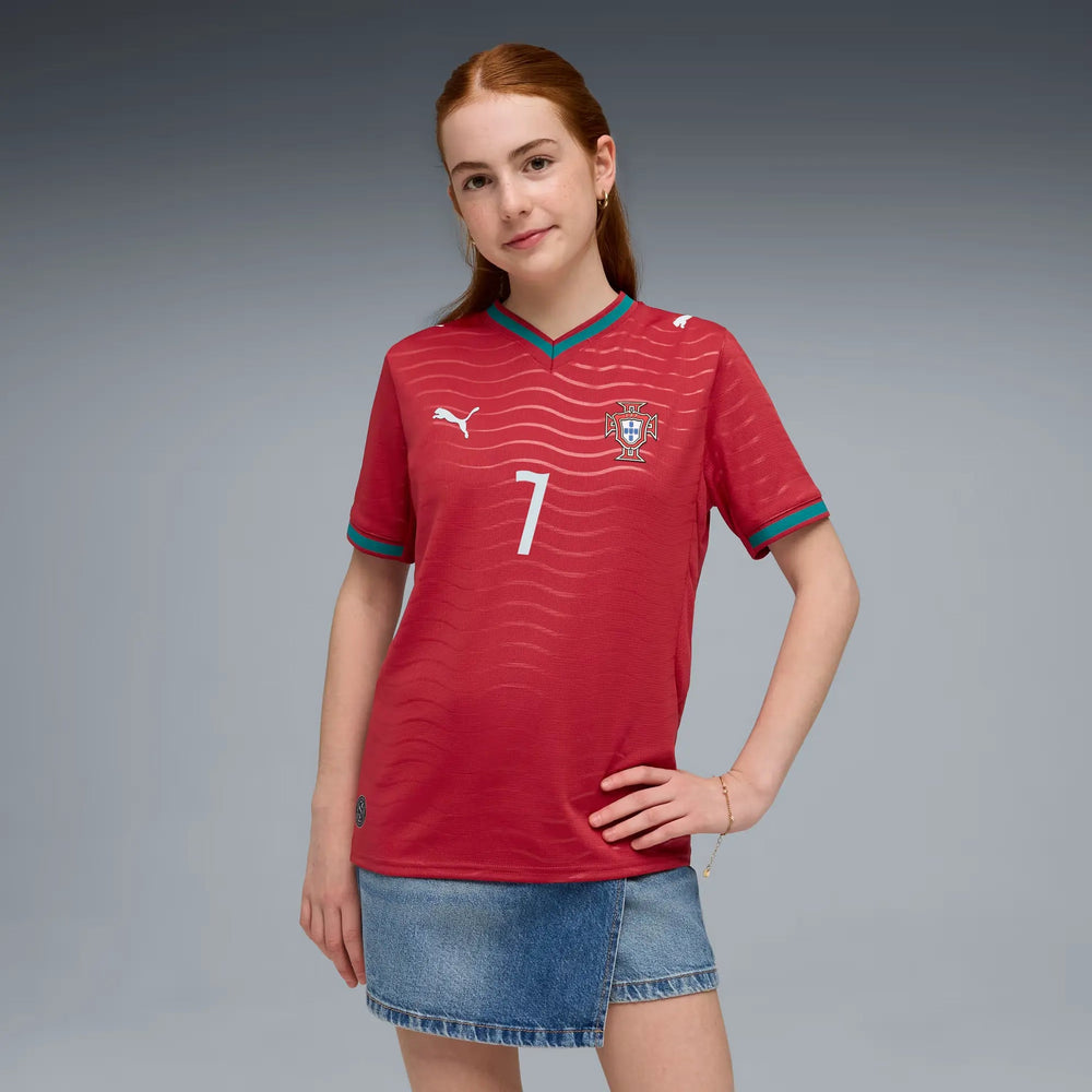 Puma 2026 Portugal Youth Stadium Home Ronaldo #7 Soccer Jersey Club Red-Green Lagoon