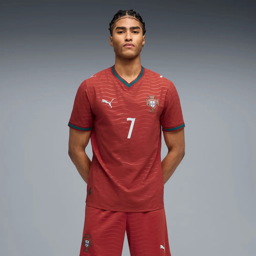Puma 2026 Portugal Men's Authentic Home Ronaldo #7 Soccer Jersey Club Red-Green Lagoon