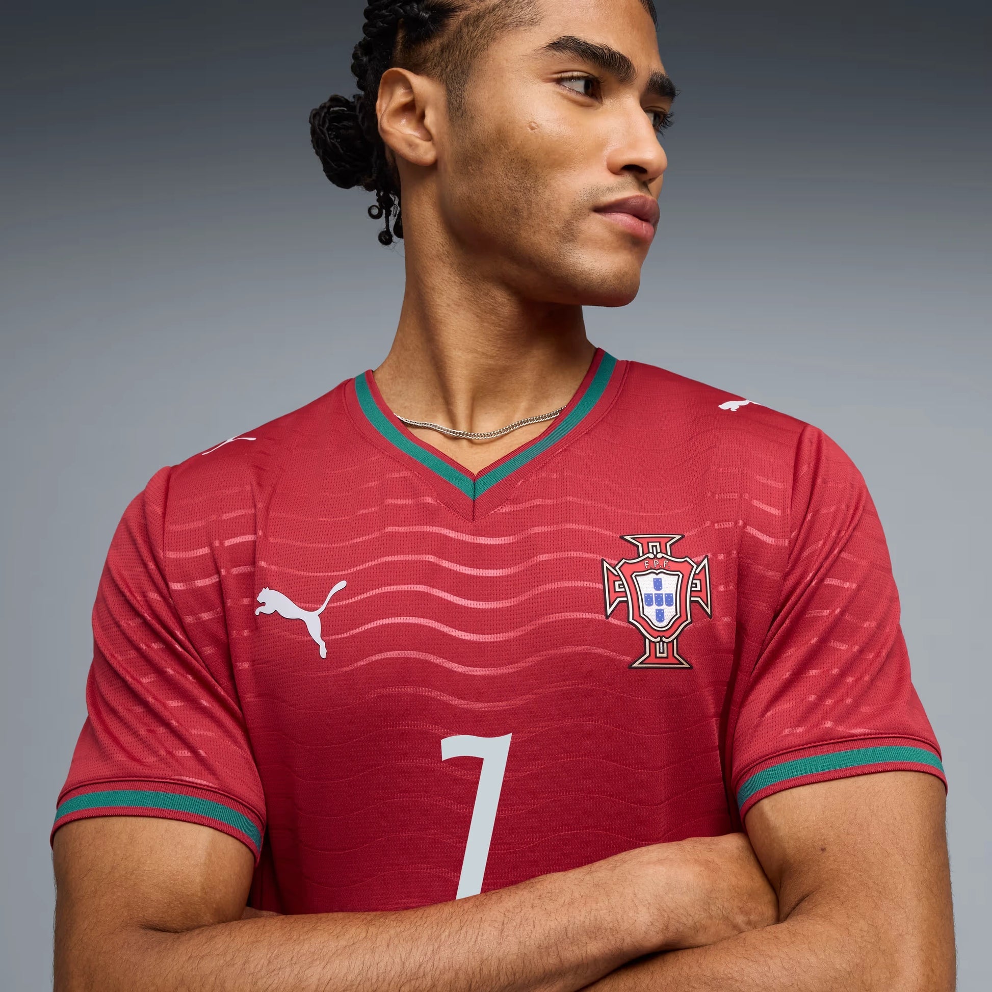 Puma 2026 Portugal Men's Stadium Home Ronaldo #7 Soccer Jersey Club Red-Green Lagoon