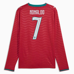Puma 2026 Portugal Men's Stadium Home Ronaldo #7 Long-Sleeve Soccer Je Club Red-Green Lagoon