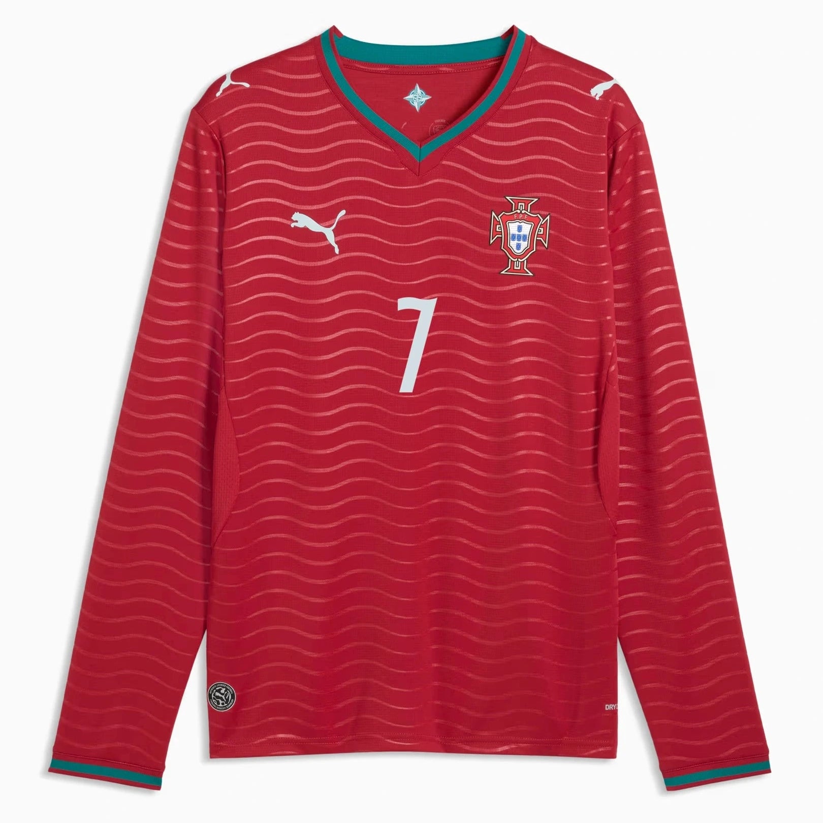 Puma 2026 Portugal Men's Stadium Home Ronaldo #7 Long-Sleeve Soccer Je Club Red-Green Lagoon