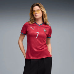 Puma 2026 Portugal Women's Stadium Home Ronaldo #7 Soccer Jersey Club Red-Green Lagoon
