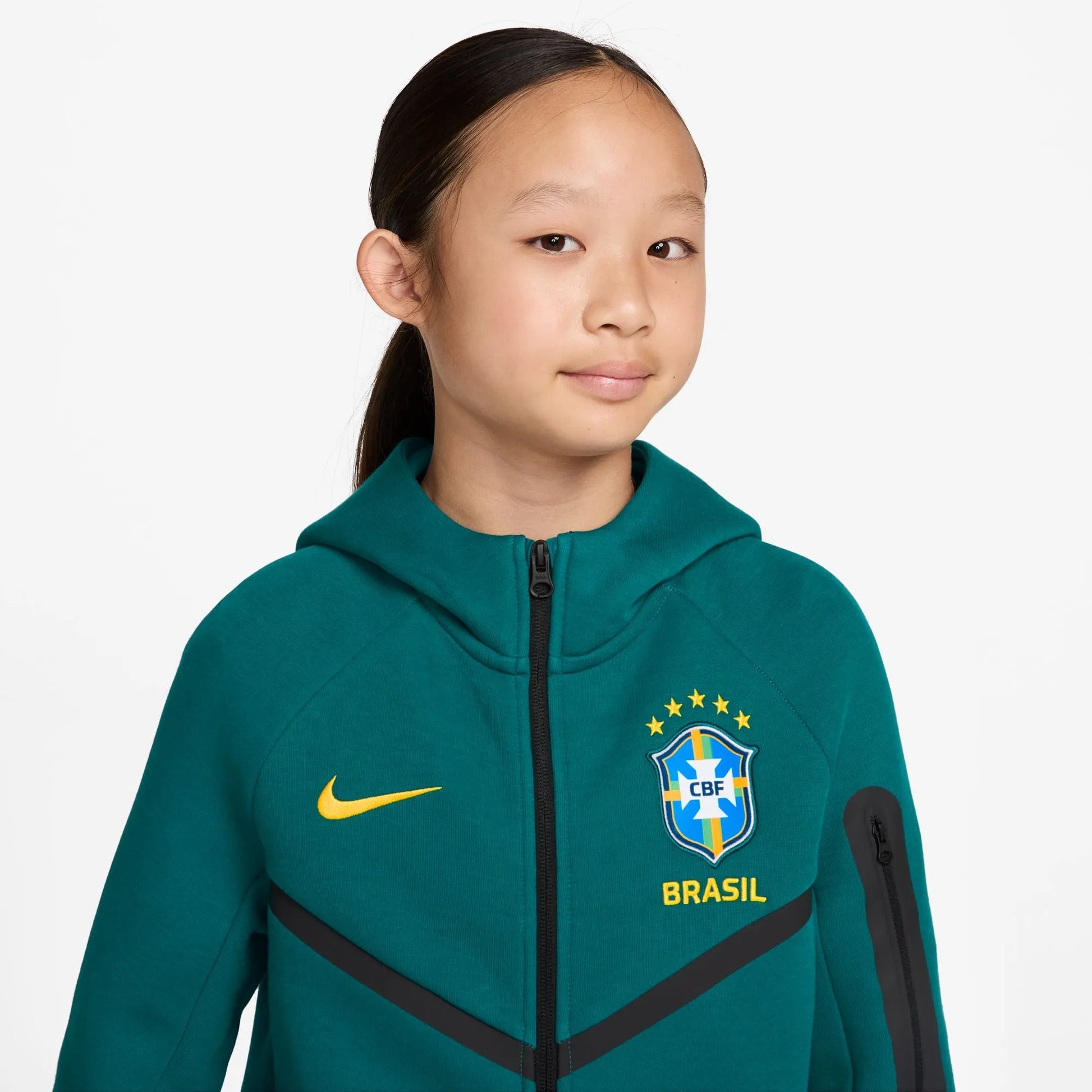 Nike 2026-27 Brazil Youth Full-Zip Tech Fleece Hoodie Geode Teal/Midwest Gold
