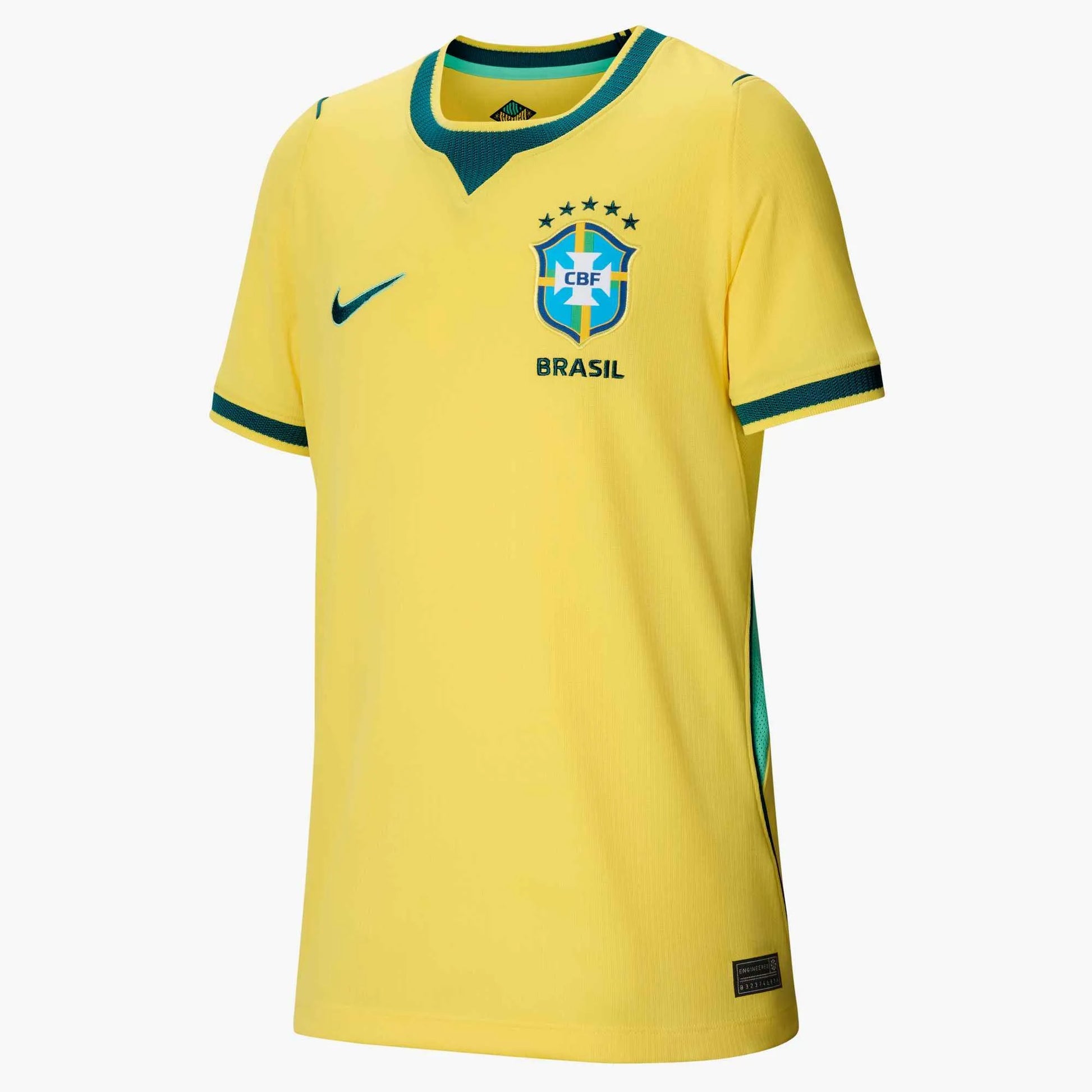 Nike 2026-27 Brazil Youth Stadium Home Soccer Jersey Canary/Light Menta/Geode Teal