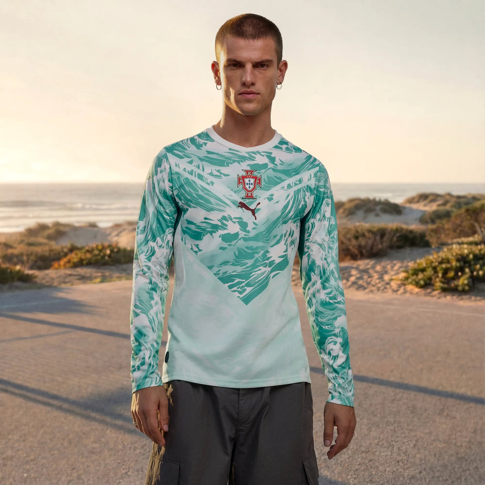 Puma 2026-27 Portugal Men's Stadium Away Long-Sleeve Soccer Jersey Puma White-Green Lagoon