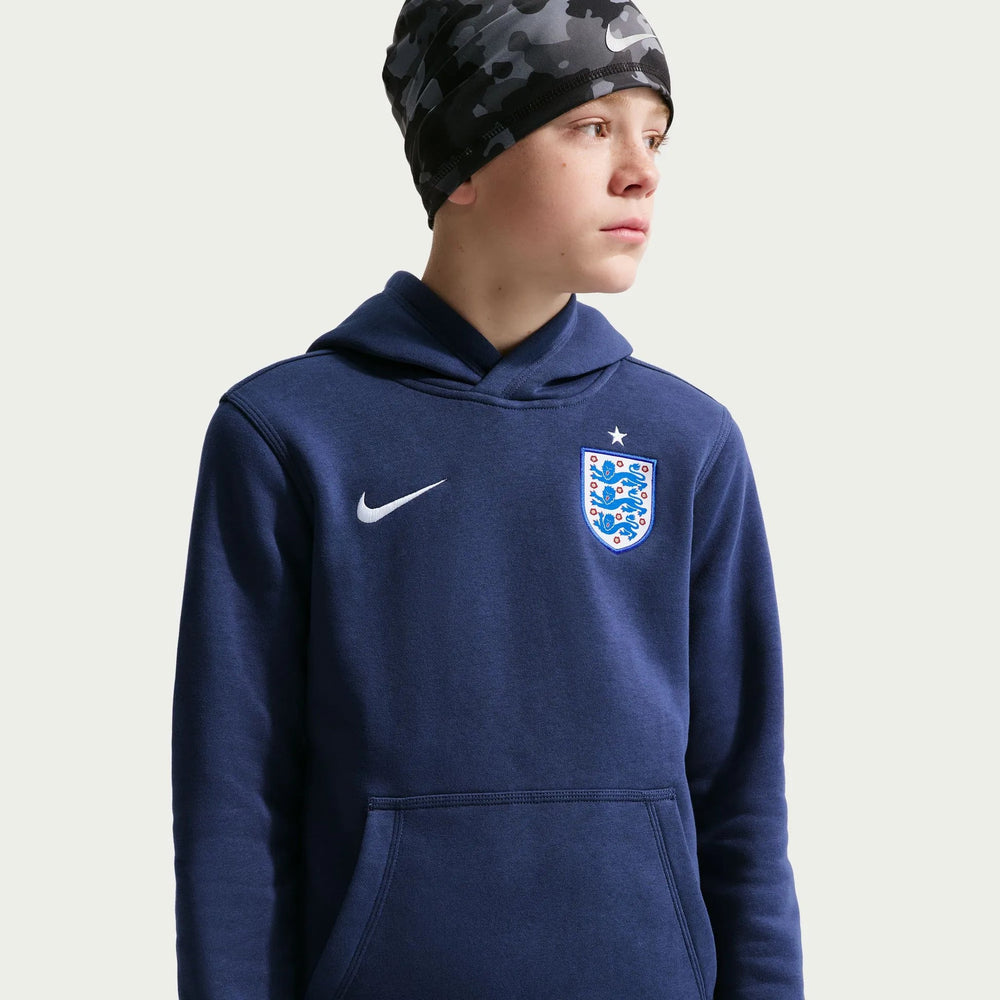 Nike 2026-27 England Youth Club Pullover Hoodie Midnight Navy/White