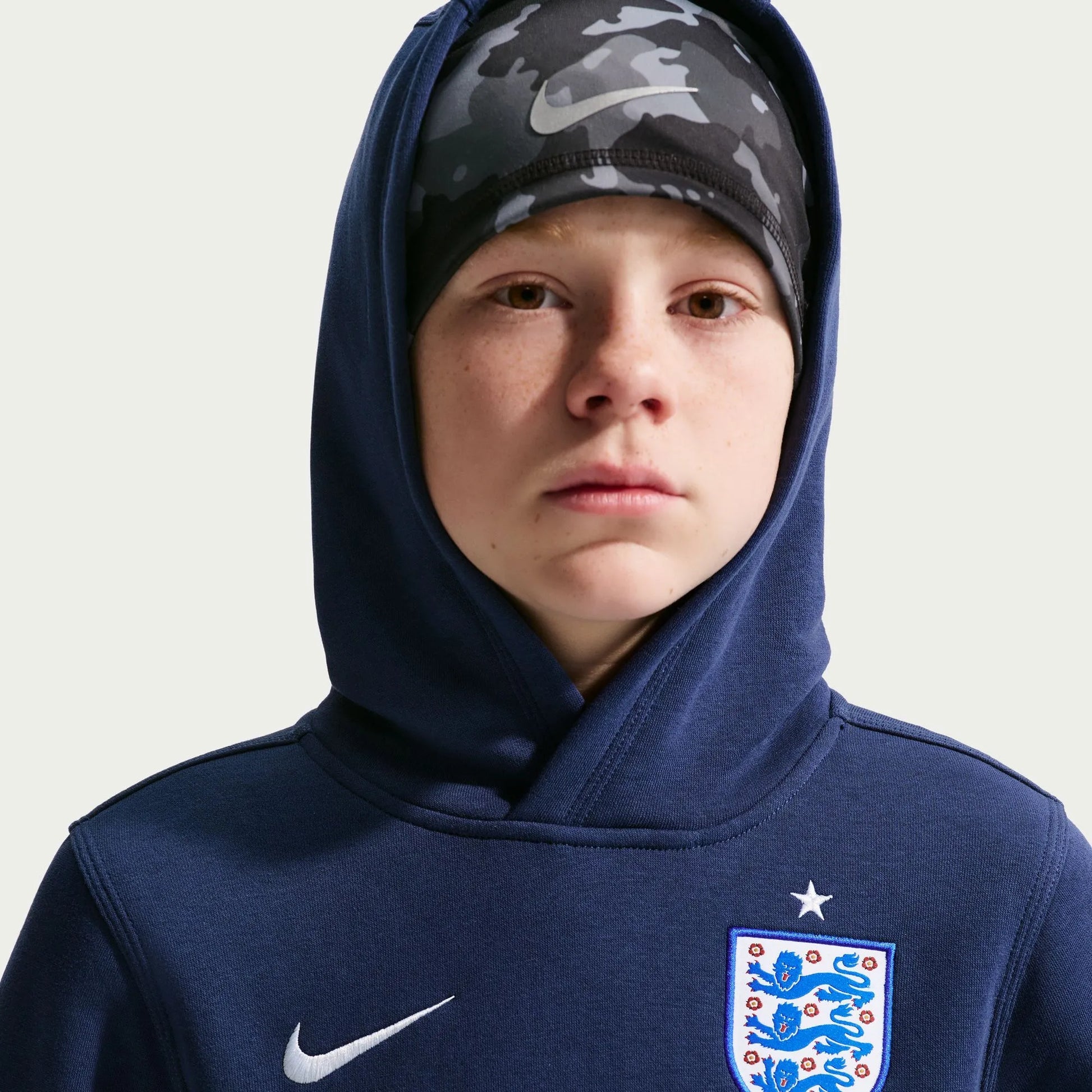 Nike 2026-27 England Youth Club Pullover Hoodie Midnight Navy/White