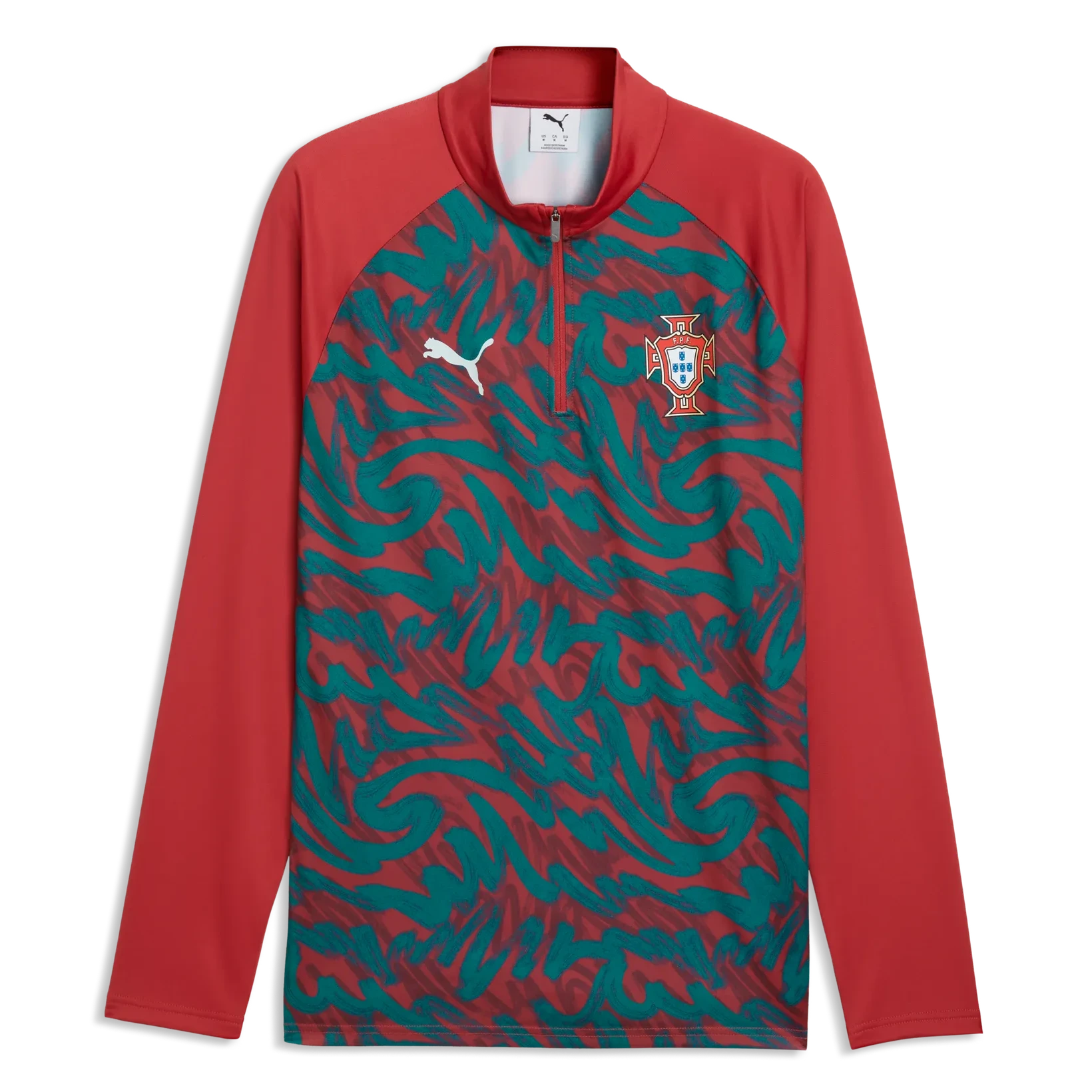 Puma 2026-27 Portugal Men's 1/4 Zip Pre-Match Top Club Red-Green Lagoon