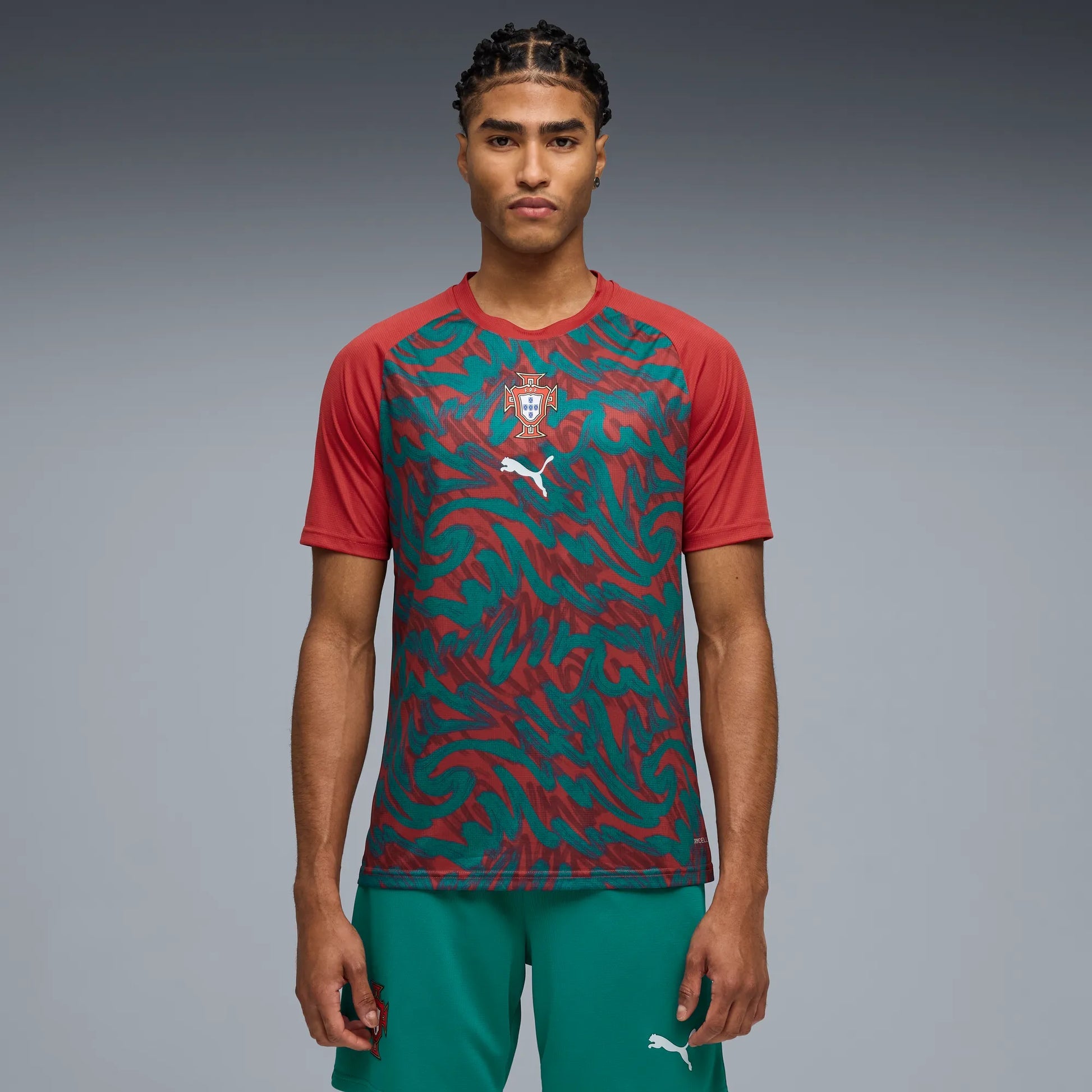 Puma 2026-27 Portugal Men's Pre-Match Soccer Jersey Club Red-Green Lagoon
